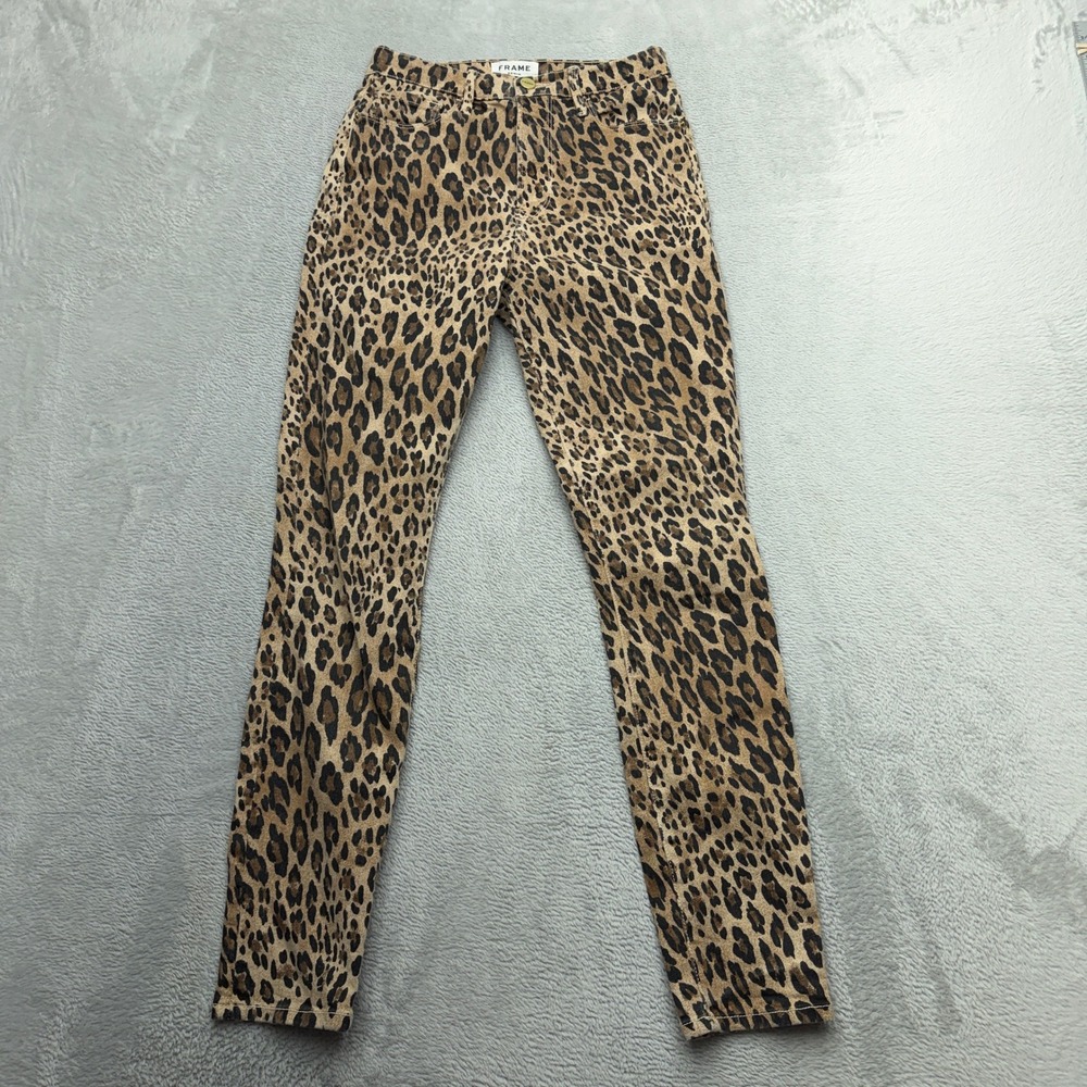Frame Ali High Rise Cigarette Jeans Womens 27 Leopard Print Slim Stretch Denim